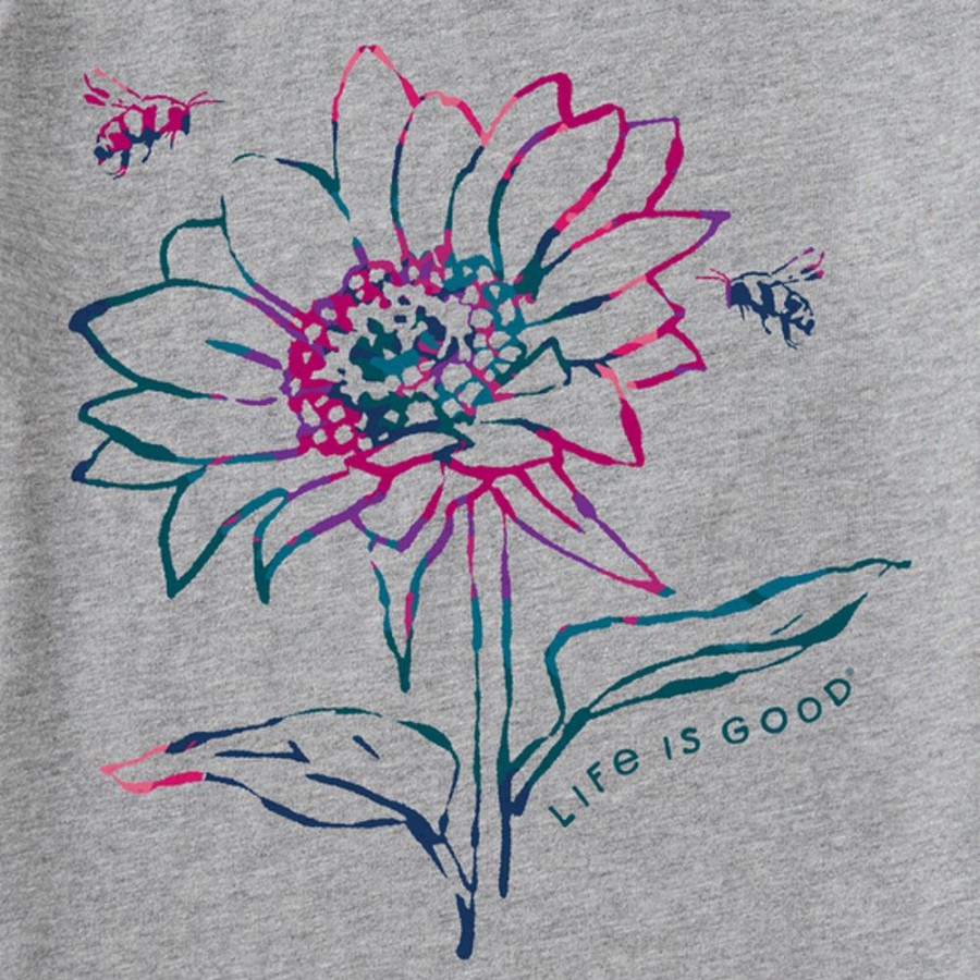 Women Life is Good Graphic Tees | Women'S Tie Dye Sunflower Bees Long Sleeve Crusher Vee Heather Gray