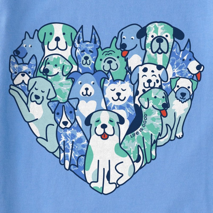 Women Life is Good Boxy Tees | Women'S Tie Dye Heart Of Dogs Boxy Crusher Tee Cornflower Blue