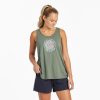 Women Life is Good Graphic Tees | Women'S Life Isn'T Perfect Woodblock Mountains Textured Slub Tank Moss Green