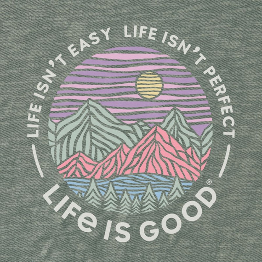 Women Life is Good Graphic Tees | Women'S Life Isn'T Perfect Woodblock Mountains Textured Slub Tank Moss Green