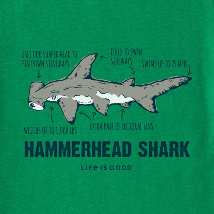 Kids Life is Good Graphic Tees | Kids Hammerhead Shark Crusher Tee Kelly Green