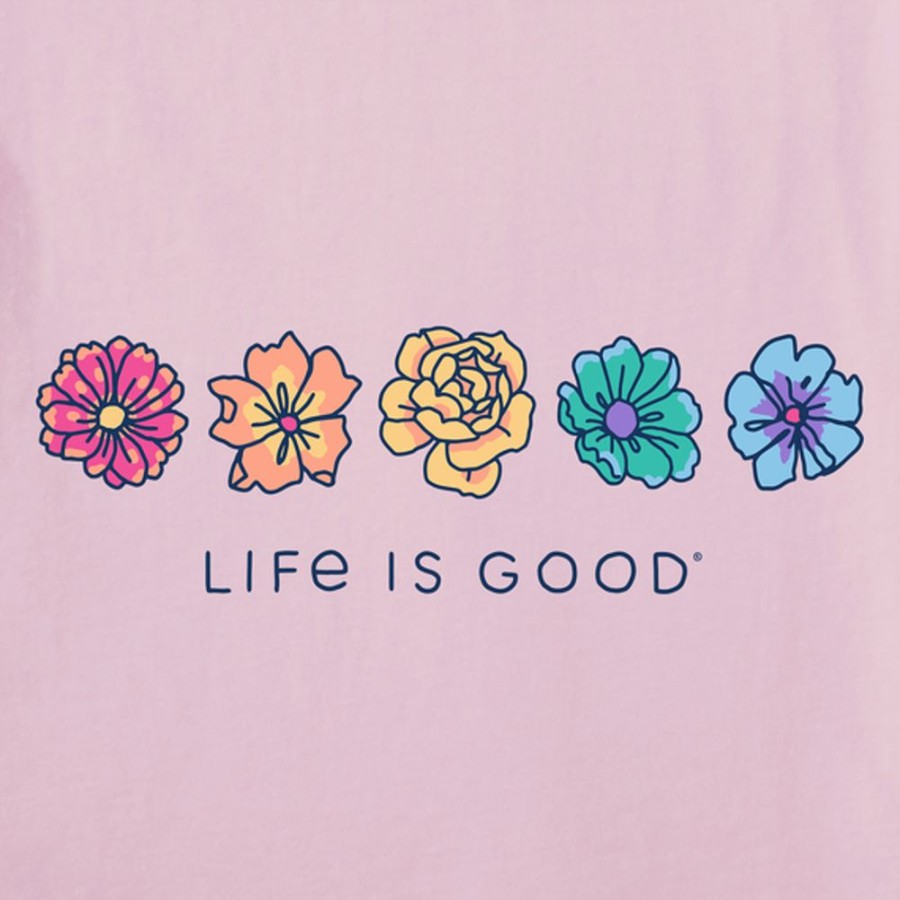 Women Life is Good Graphic Tees | Women'S Simple Rainbow Flowers Short Sleeve Vee Seashell Pink