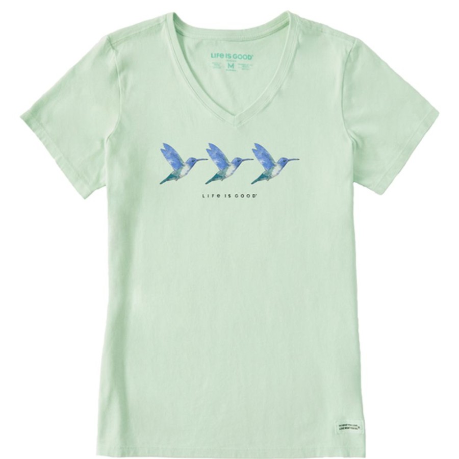 Women Life is Good Graphic Tees | Women'S Three Hummingbirds Crusher-Lite Vee Sage Green