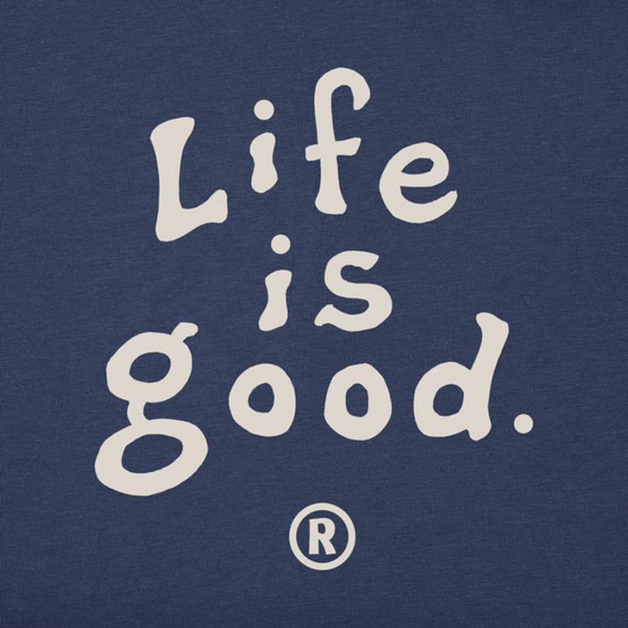 Women Life is Good Sweatshirts & Hoodies | Women'S Lig Vintage Wordmark Stacked Simply True Fleece Crew Darkest Blue