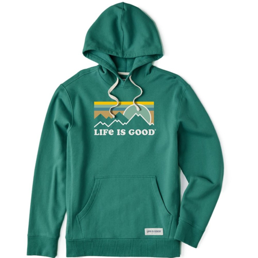 Men Life is Good Sweatshirts & Hoodies | Men'S Clean Stripe Mountains & Sun Simply True Fleece Hoodie Spruce Green