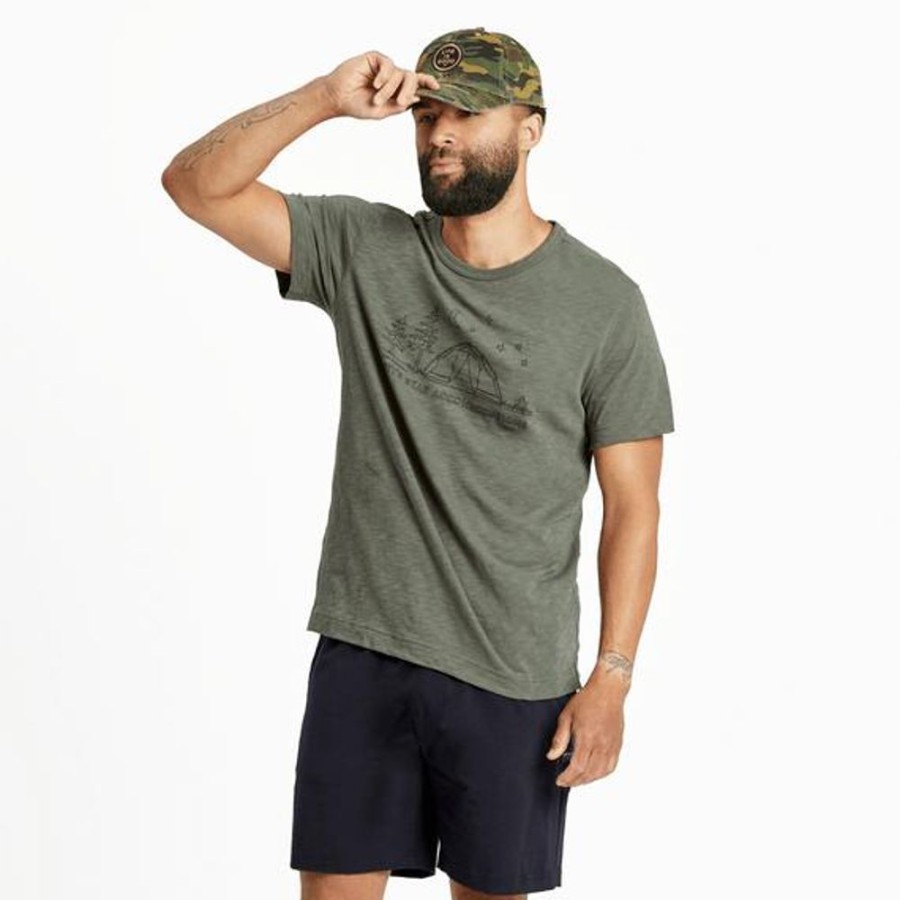 Men Life is Good Active & Slub Tops | Men'S Five Star Camp Textured Slub Tee Dark Moss Green