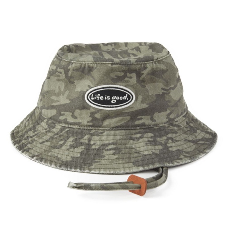 Women Life is Good Hats | Lig Vintage Oval Bucket Hat Moss Green Camo