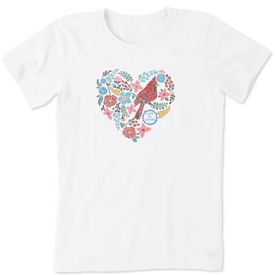 Women Life is Good Graphic Tees | Women'S Mosaic Cardinal Heart Crusher Tee Cloud White