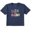 Women Life is Good Boxy Tees | Women'S Tie Dye Groovy Lig Boxy Crusher Tee Darkest Blue