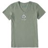 Women Life is Good Graphic Tees | Women'S Lig Daisy Short Sleeve Vee Moss Green