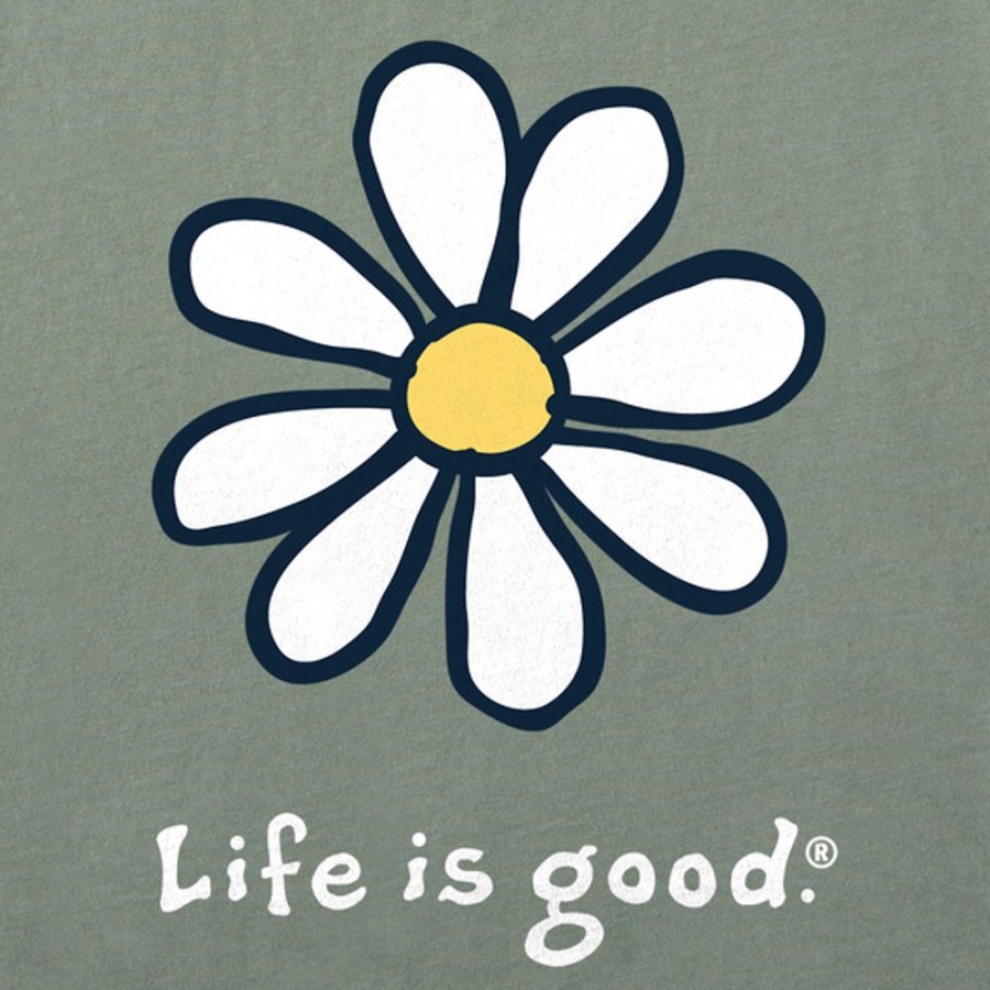 Women Life is Good Graphic Tees | Women'S Lig Daisy Short Sleeve Vee Moss Green