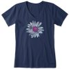 Women Life is Good Graphic Tees | Women'S Painted Daisy Crusher Vee Darkest Blue