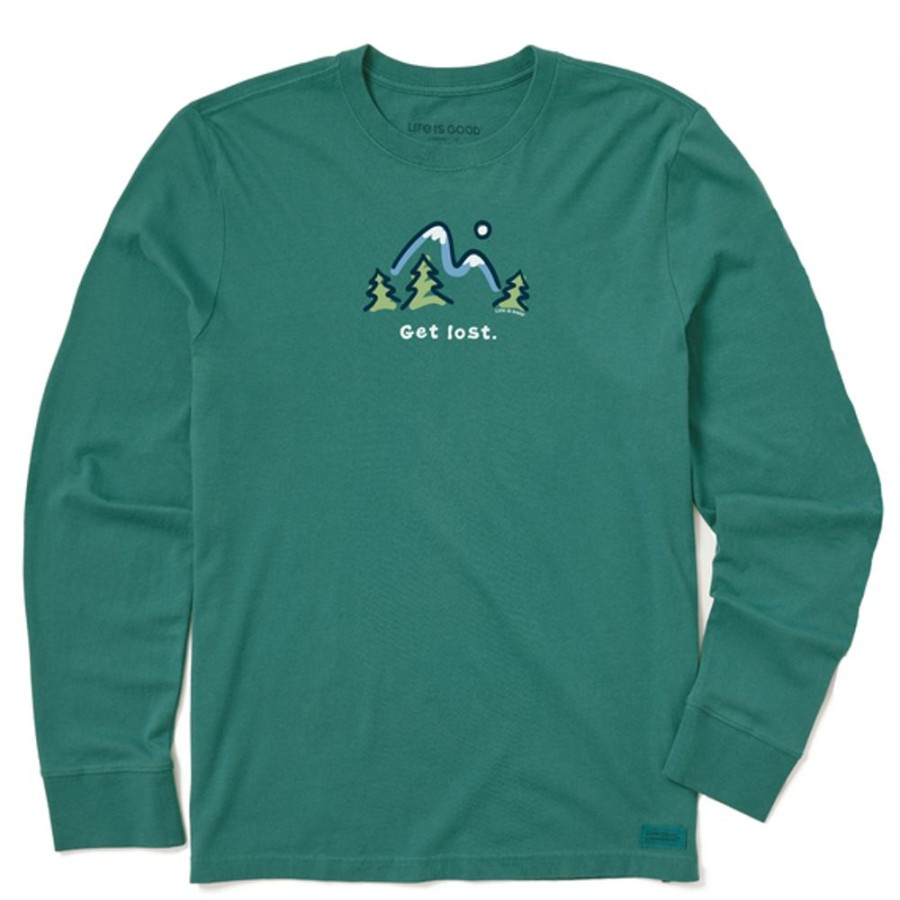 Men Life is Good Graphic Tees | Men'S Get Lost Mountains Long Sleeve Crusher Tee Spruce Green