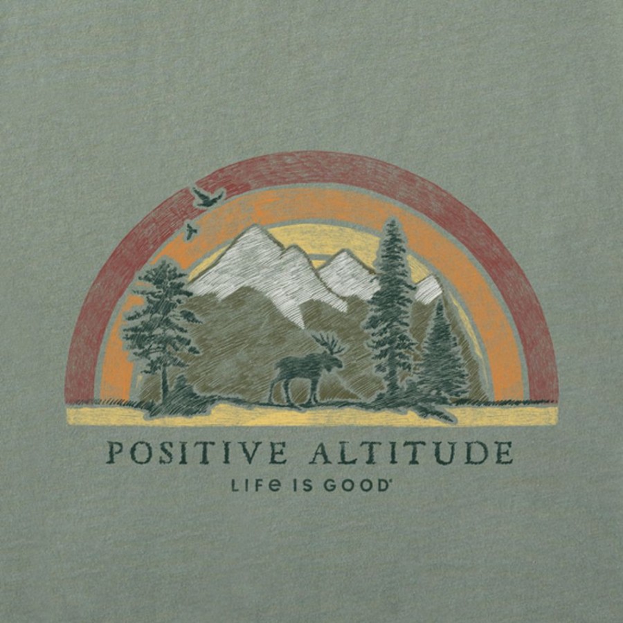 Men Life is Good Graphic Tees | Men'S Pencily Positive Altitude Rainbow Sun Short Sleeve Tee Moss Green