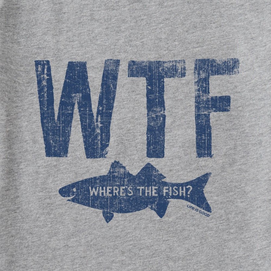 Men Life is Good Graphic Tees | Men'S Wtf Where'S The Fish Long Sleeve Crusher Tee Heather Gray