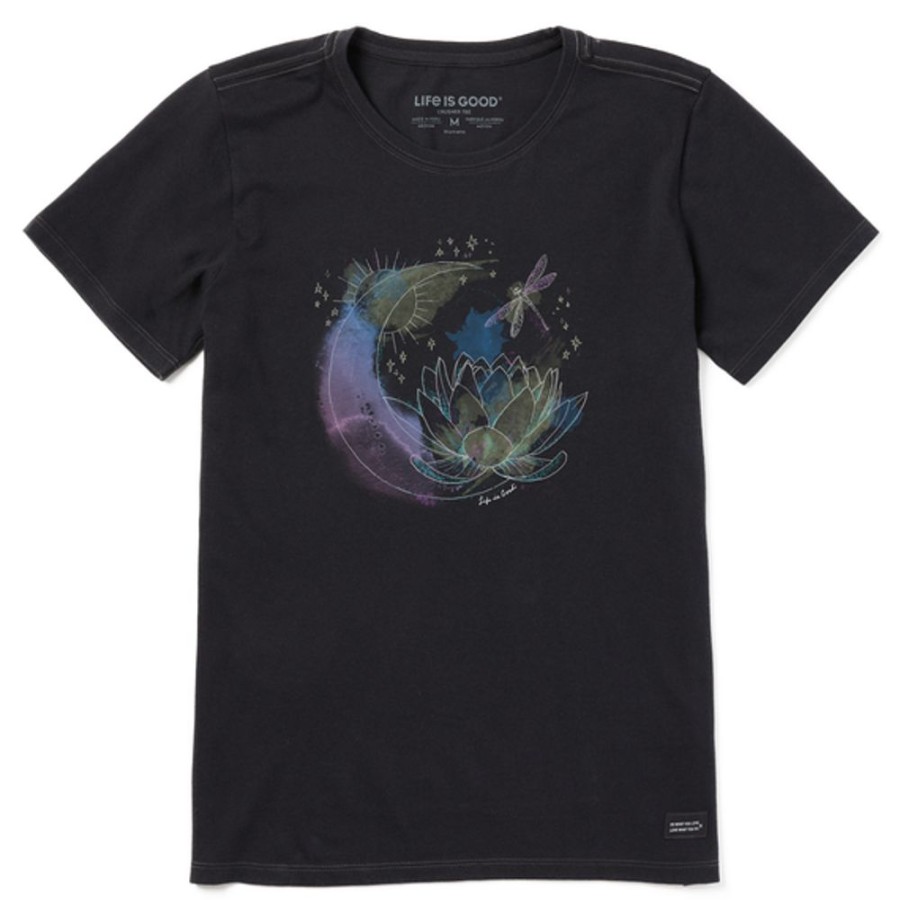 Women Life is Good Graphic Tees | Women'S Celestial Dragonfly Short Sleeve Tee Jet Black