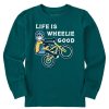 Kids Life is Good Graphic Tees | Kids Jake Wheelie Good Long Sleeve Crusher Tee Mallard Green