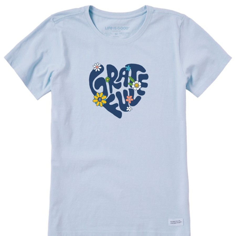 Women Life is Good Graphic Tees | Women'S Clean Grateful Heart Crusher Tee Glacier Blue