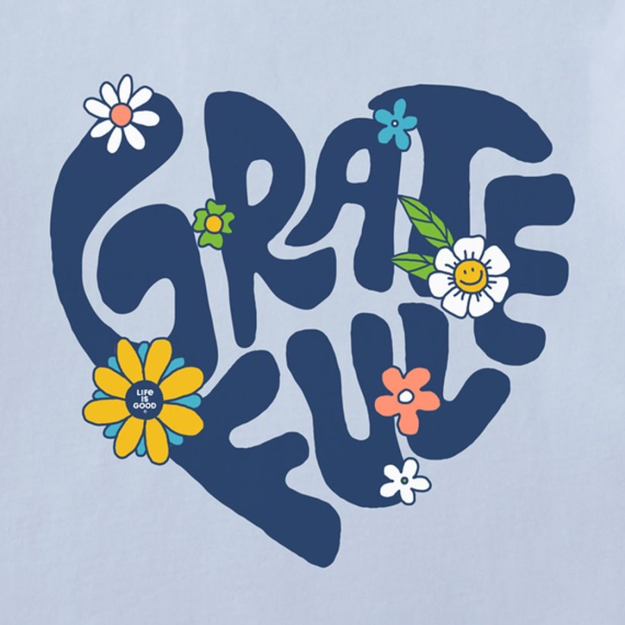 Women Life is Good Graphic Tees | Women'S Clean Grateful Heart Crusher Tee Glacier Blue