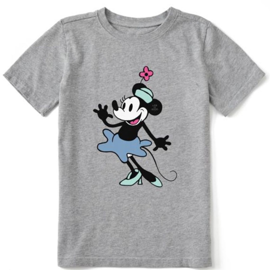 Kids Life is Good Graphic Tees | Kids Clean Steamboat Willie Miss Mouse Crusher Tee Heather Gray