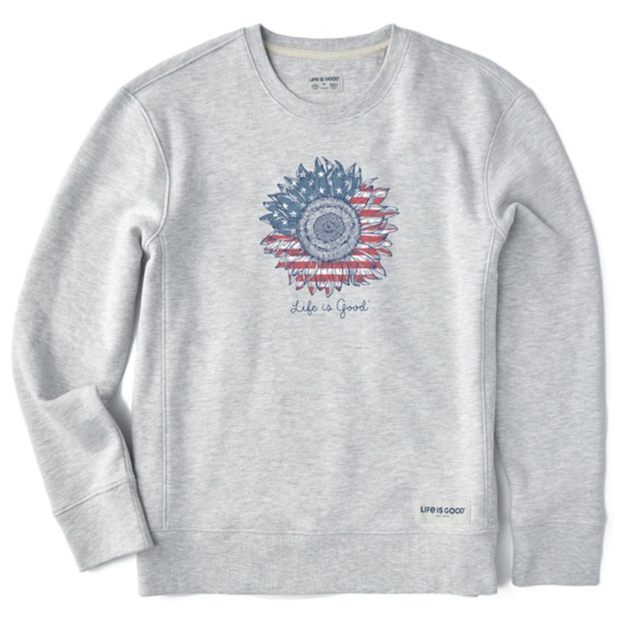 Women Life is Good Sweatshirts & Hoodies | Women'S American Sunflower Simply True Fleece Crew Light Heather Gray