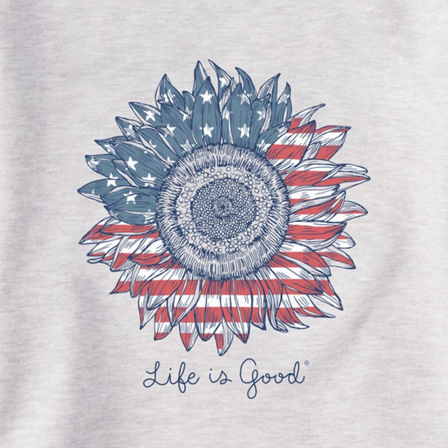 Women Life is Good Sweatshirts & Hoodies | Women'S American Sunflower Simply True Fleece Crew Light Heather Gray