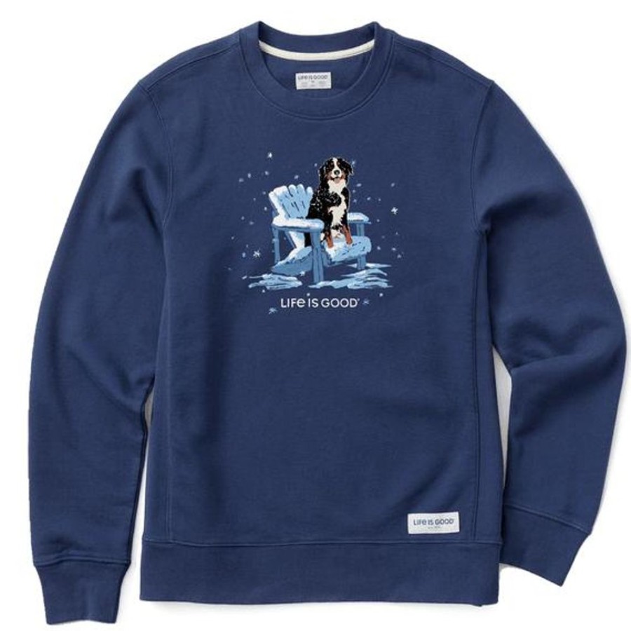 Men Life is Good Sweatshirts & Hoodies | Men'S Snowy Adirondack Bernese Simply True Fleece Crew Darkest Blue