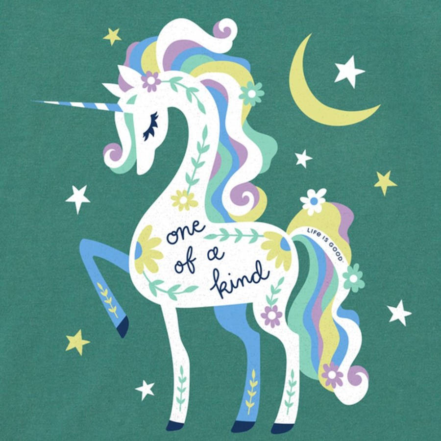 Kids Life is Good Graphic Tees | Kids One Of A Kind Unicorn Long Sleeve Crusher Tee Spruce Green