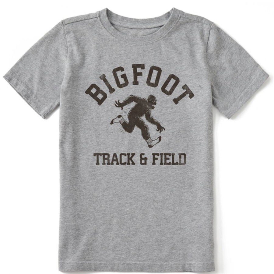 Kids Life is Good Graphic Tees | Kids Athletic Big Foot Track & Field Crusher Tee Heather Gray