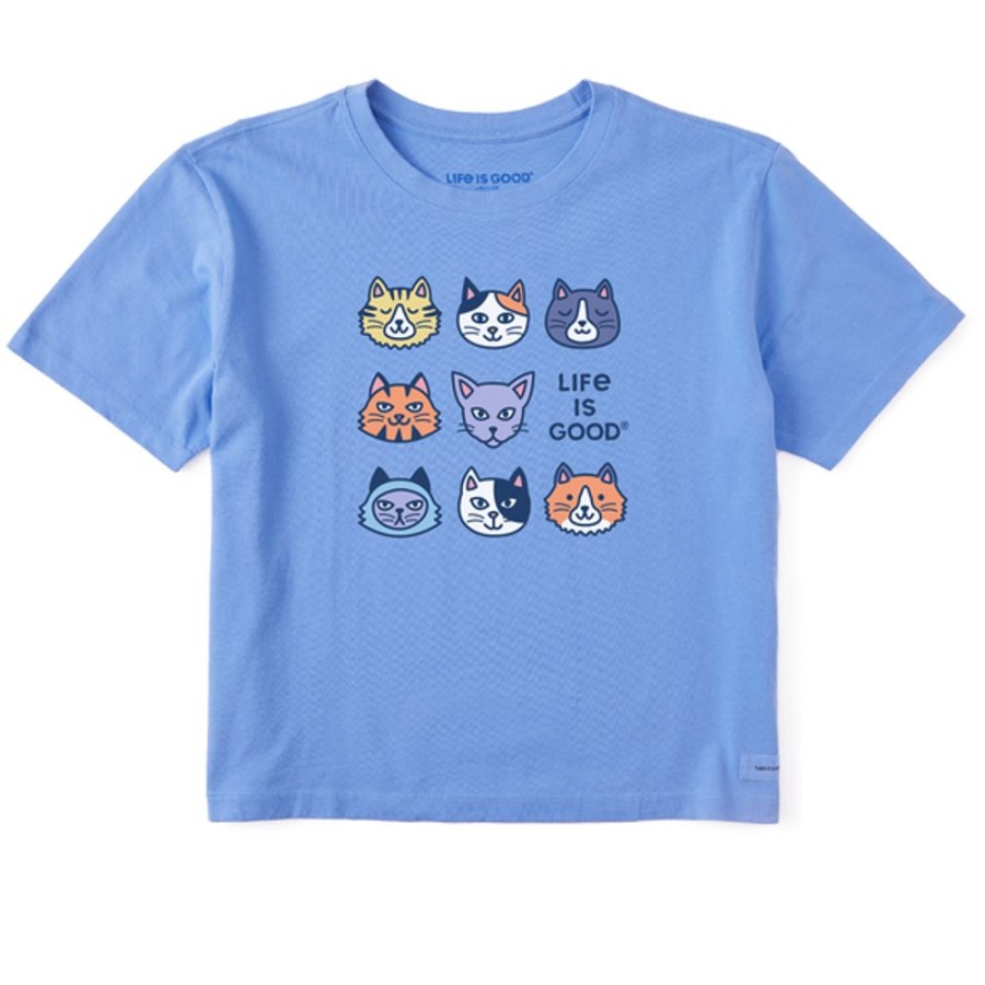 Women Life is Good Boxy Tees | Women'S Cute Cats Boxy Crusher Tee Cornflower Blue