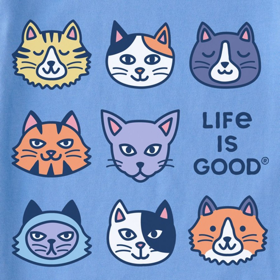 Women Life is Good Boxy Tees | Women'S Cute Cats Boxy Crusher Tee Cornflower Blue