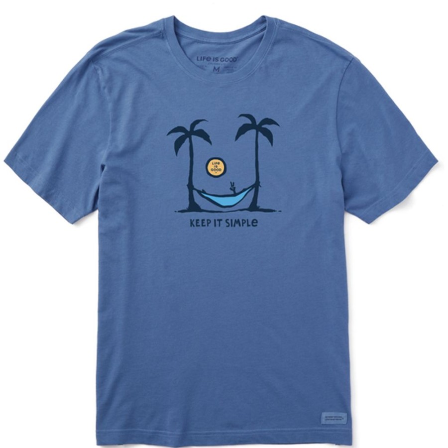 Men Life is Good Graphic Tees | Men'S Keep It Simple Hammock Palms Short Sleeve Tee Vintage Blue