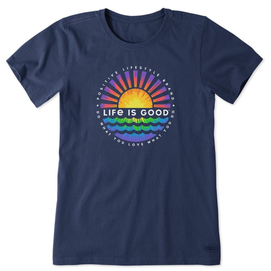 Women Life is Good Graphic Tees | Women'S Tie Dye Sunset Burst Short Sleeve Tee Darkest Blue