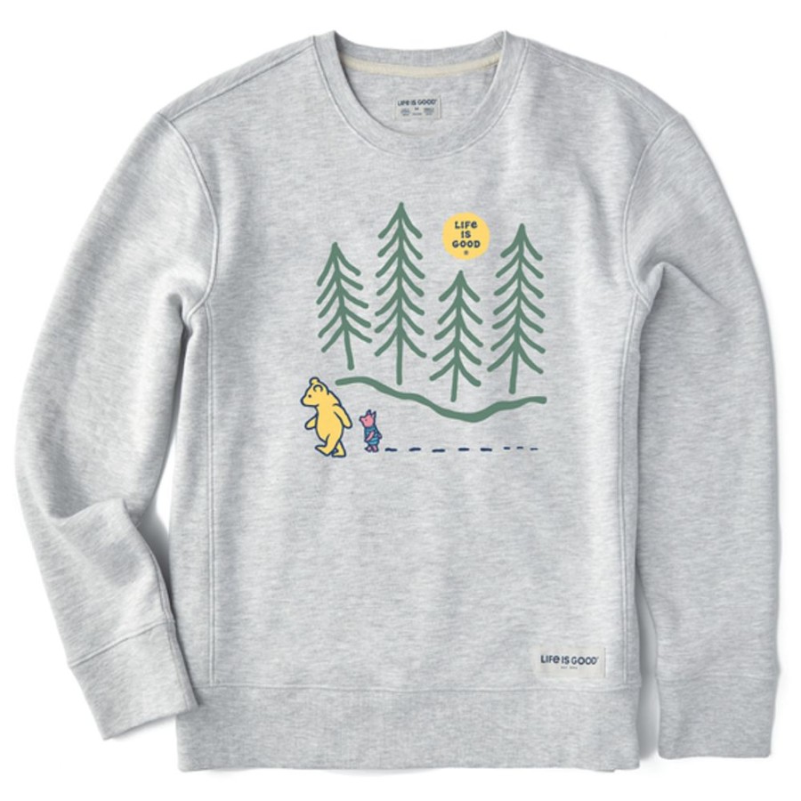 Women Life is Good Sweatshirts & Hoodies | Women'S Winnie Hiking Through The Woods Simply True Fleece Crew Light Heather Gray