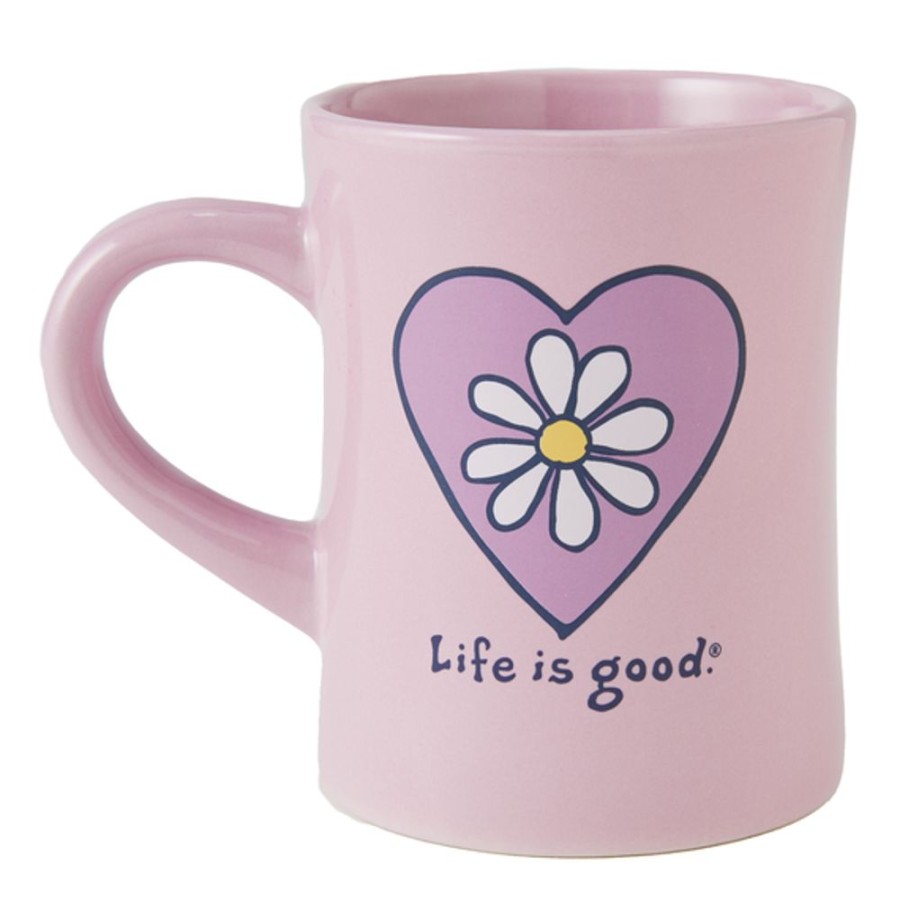 Home Life is Good Mugs | Simple Daisy Heart Diner Mug Violet Purple