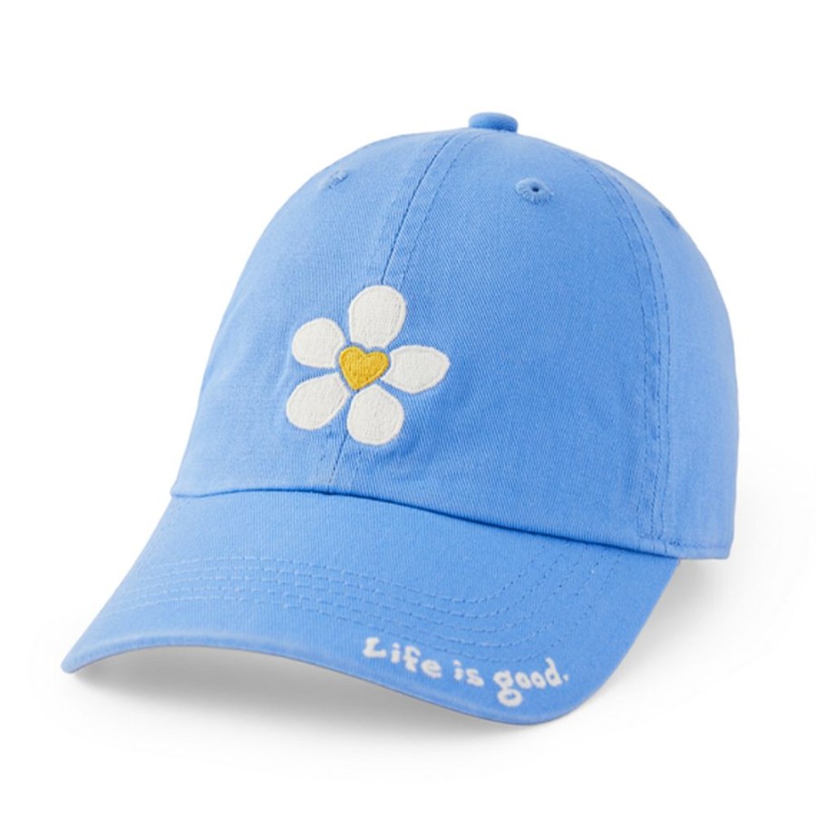 Women Life is Good Hats | Kids Bold Heart Flower Kids Chill Cap Cornflower Blue