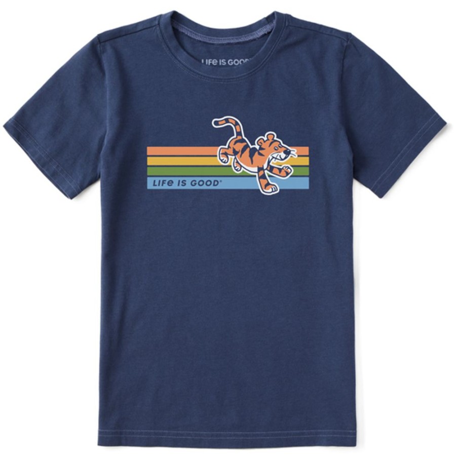 Kids Life is Good Graphic Tees | Kids Vintage Tiger Stripes Crusher Tee Darkest Blue