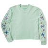 Women Life is Good Boxy Tees | Women'S Retro Butterflies Long Sleeve Boxy Crusher Tee Sage Green