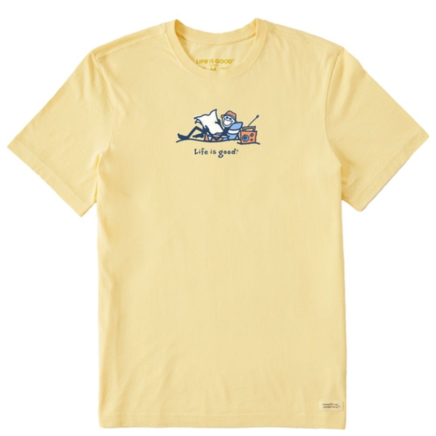 Men Life is Good Graphic Tees | Men'S Vintage Beach Jake Crusher Tee Sandy Yellow