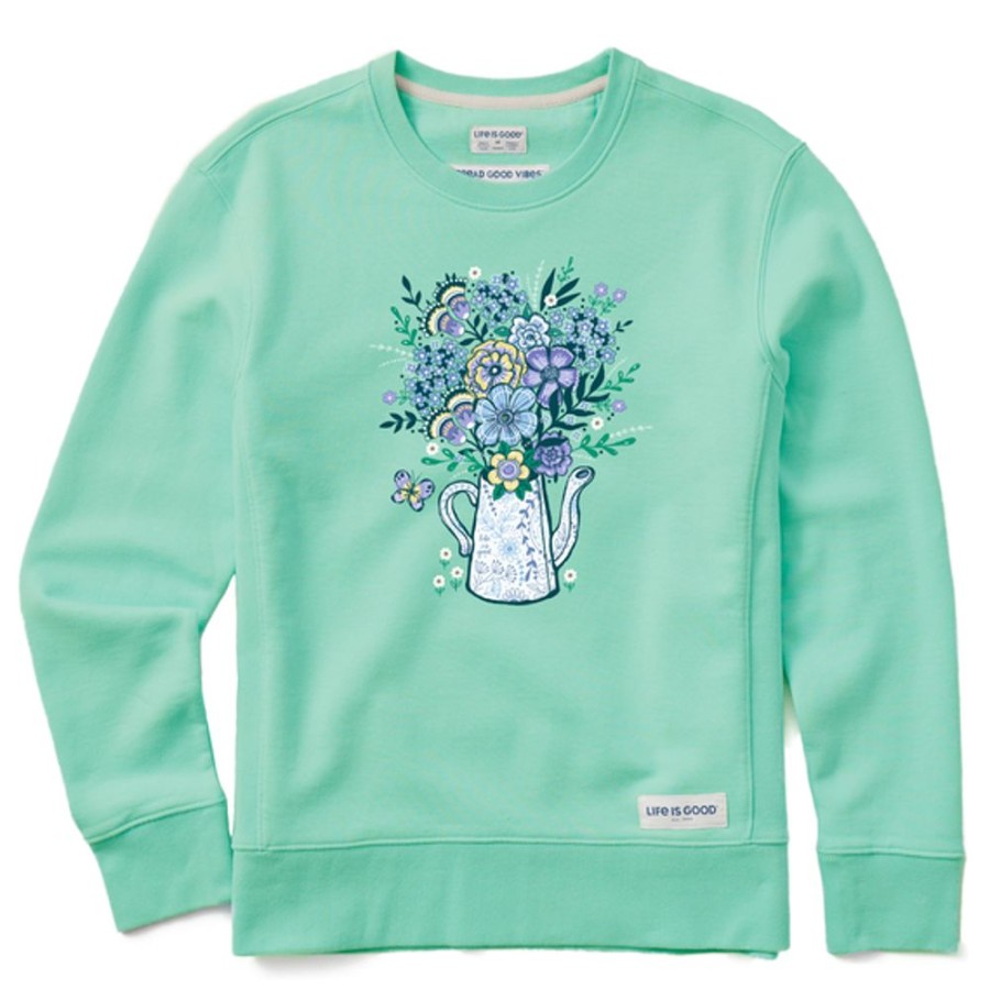 Women Life is Good Sweatshirts & Hoodies | Women'S Potted Flowers Simply True Fleece Crew Spearmint Green