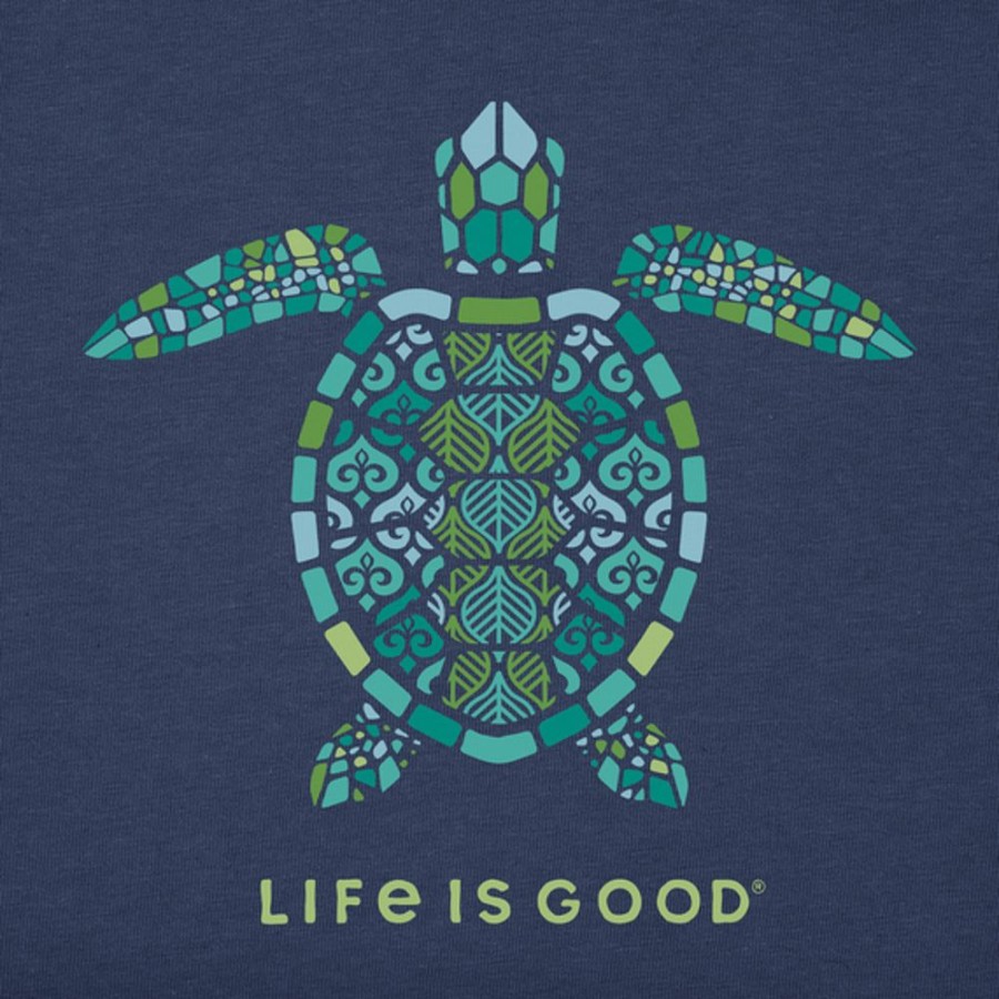 Men Life is Good Graphic Tees | Men'S Mandala Turtle Short Sleeve Tee Darkest Blue