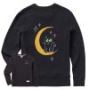 Women Life is Good Sweatshirts & Hoodies | Women'S Quirky Moon Cat Simply True Fleece Crew Jet Black