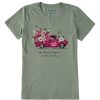 Women Life is Good Graphic Tees | Women'S Realaxed Keys To Happiness Floral Pickup Crusher Tee Moss Green