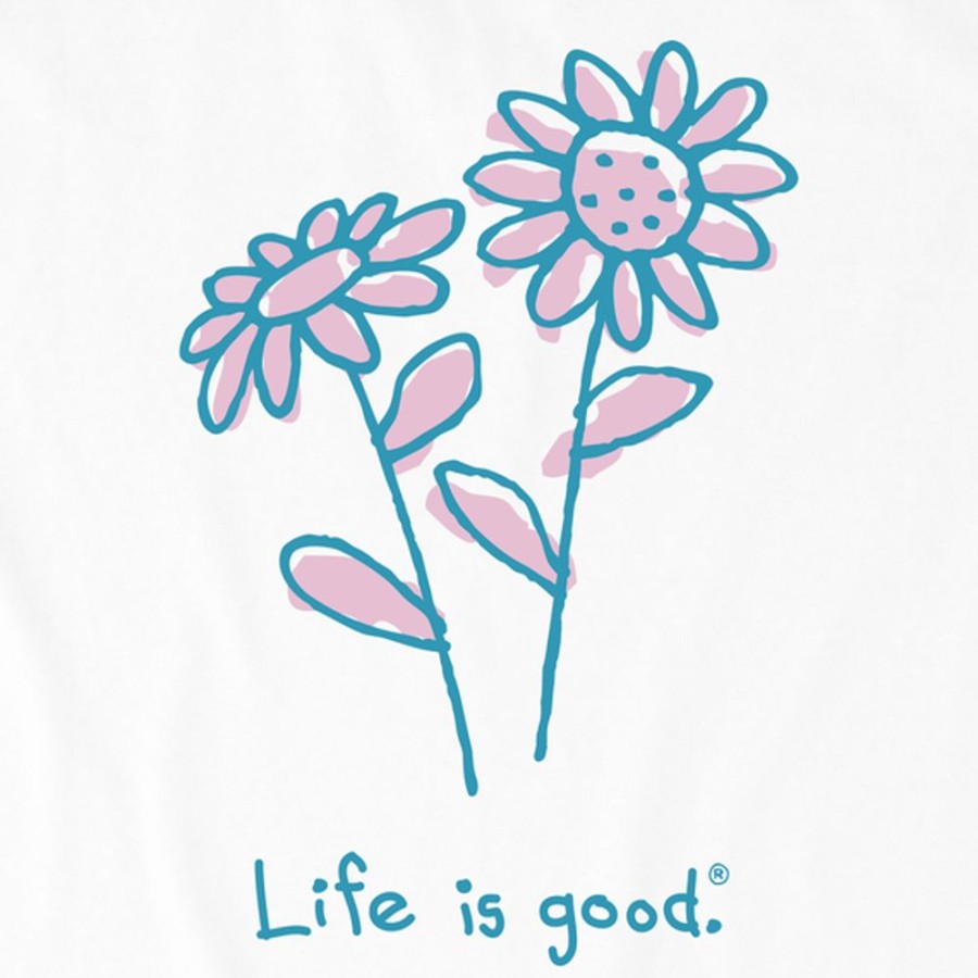 Women Life is Good Graphic Tees | Women'S Quirky Daisies Crusher Vee Cloud White