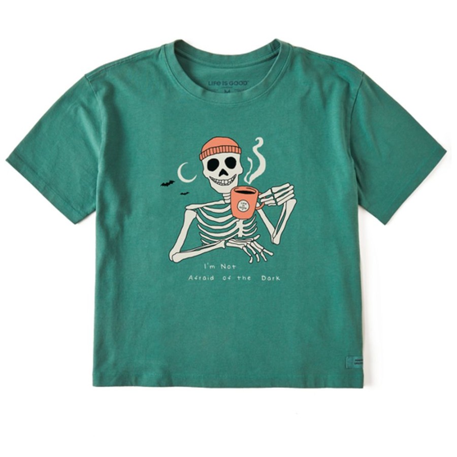 Women Life is Good Boxy Tees | Women'S Quirky Not Afraid Skeleton Boxy Crusher Tee Spruce Green