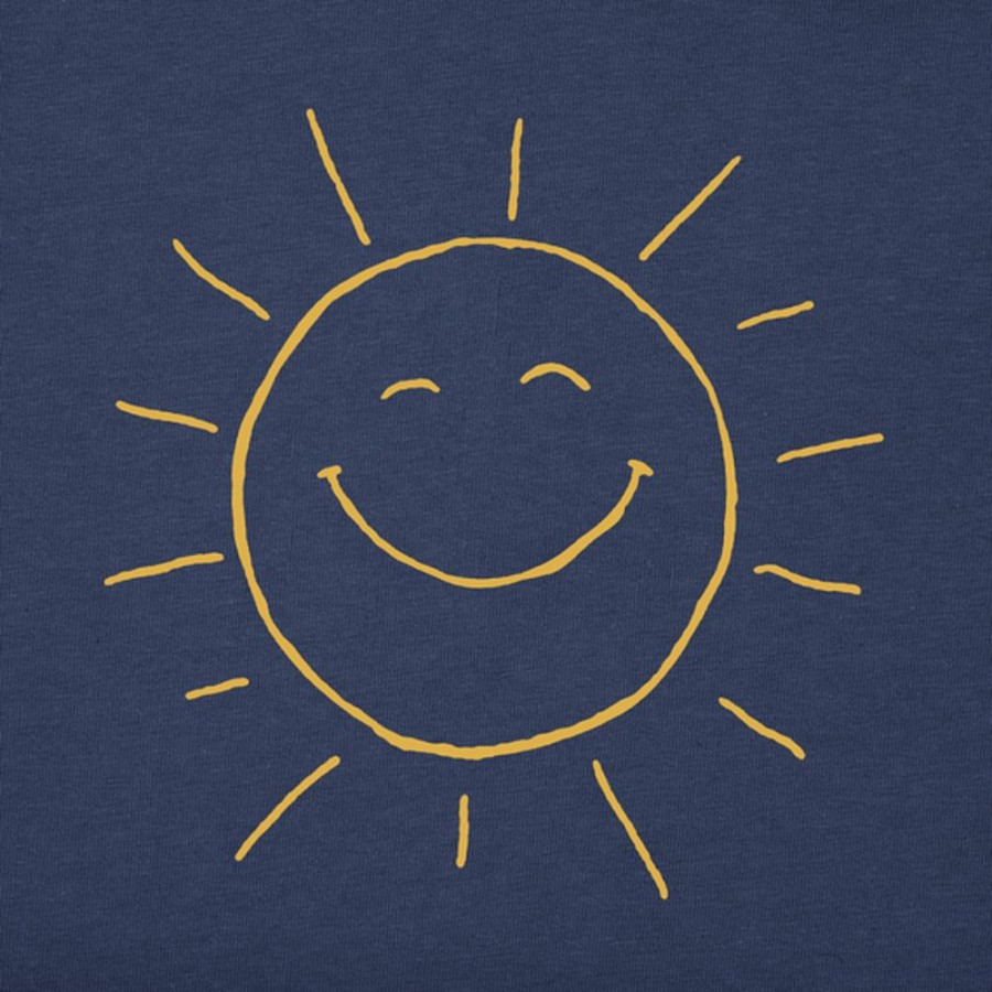 Women Life is Good Sweatshirts & Hoodies | Women'S Quirky Smiling Sun Simply True Fleece Crew Darkest Blue