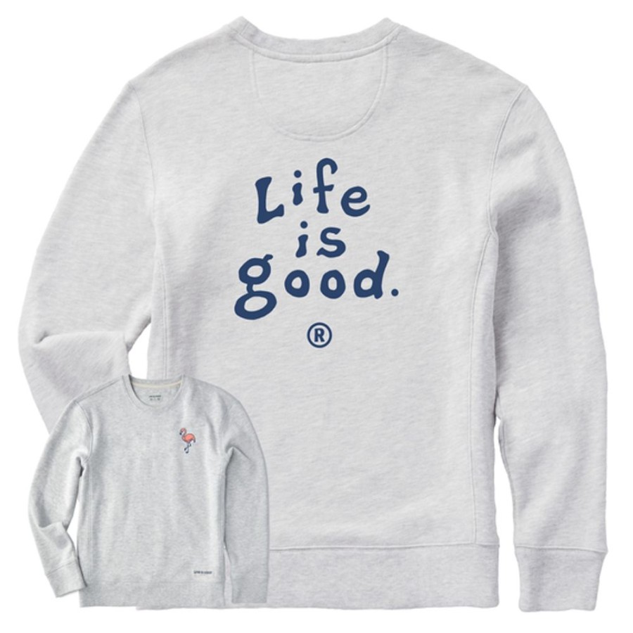 Women Life is Good Sweatshirts & Hoodies | Women'S Lig Vintage Wordmark Stacked Simply True Fleece Crew Light Heather Gray