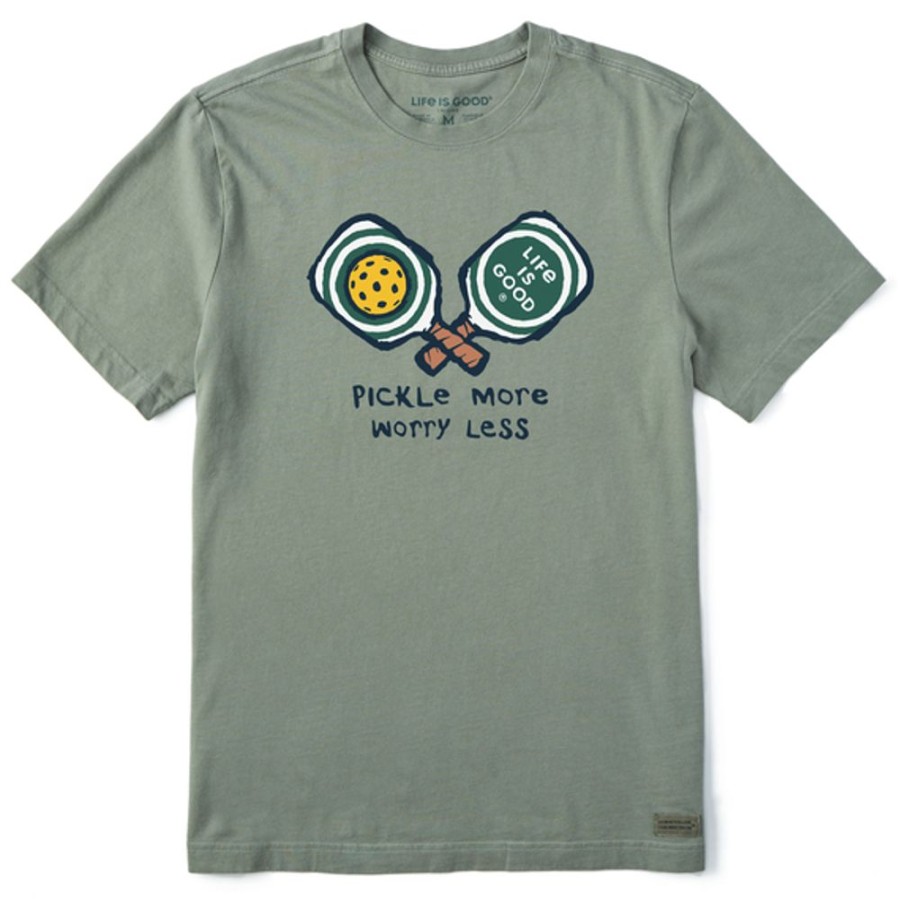 Home Life is Good Pickleball | Men'S Inkbrush Pickle More Worry Less Short Sleeve Tee Moss Green