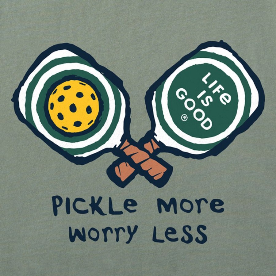 Home Life is Good Pickleball | Men'S Inkbrush Pickle More Worry Less Short Sleeve Tee Moss Green