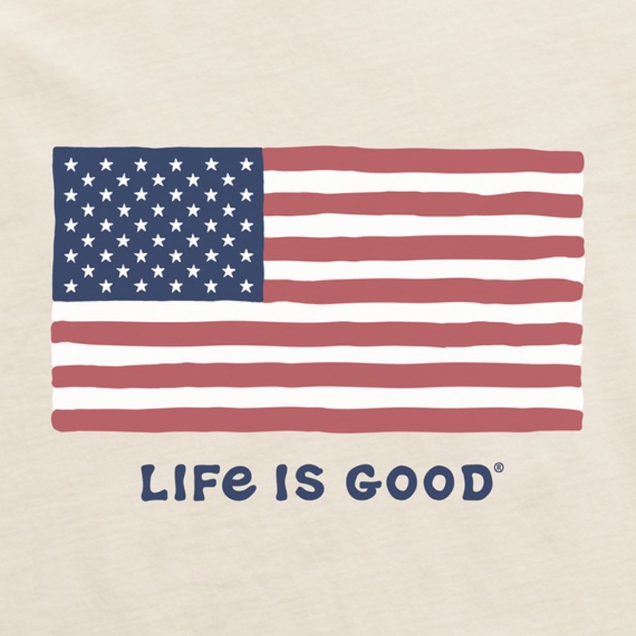 Men Life is Good Graphic Tees | Men'S Big Flag Short Sleeve Tee Putty White